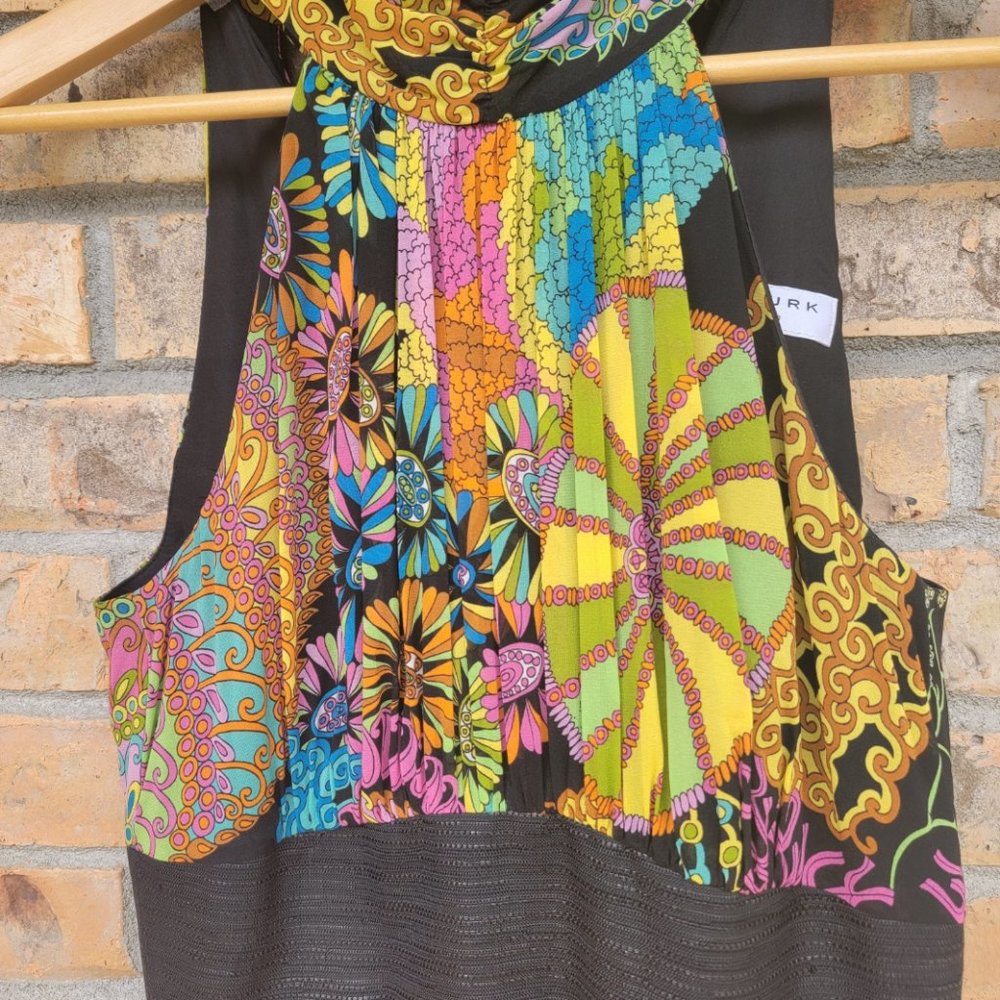Trina Turk Silk Scarf Print Tie Neck Dress Size 2